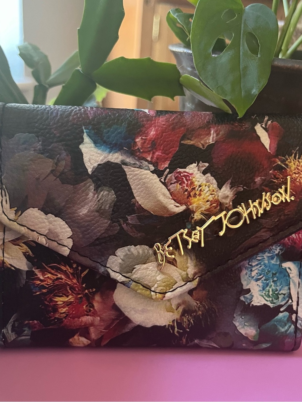 NWOT Betsey Johnson Black Floral Wallet With Multicolor Blooms